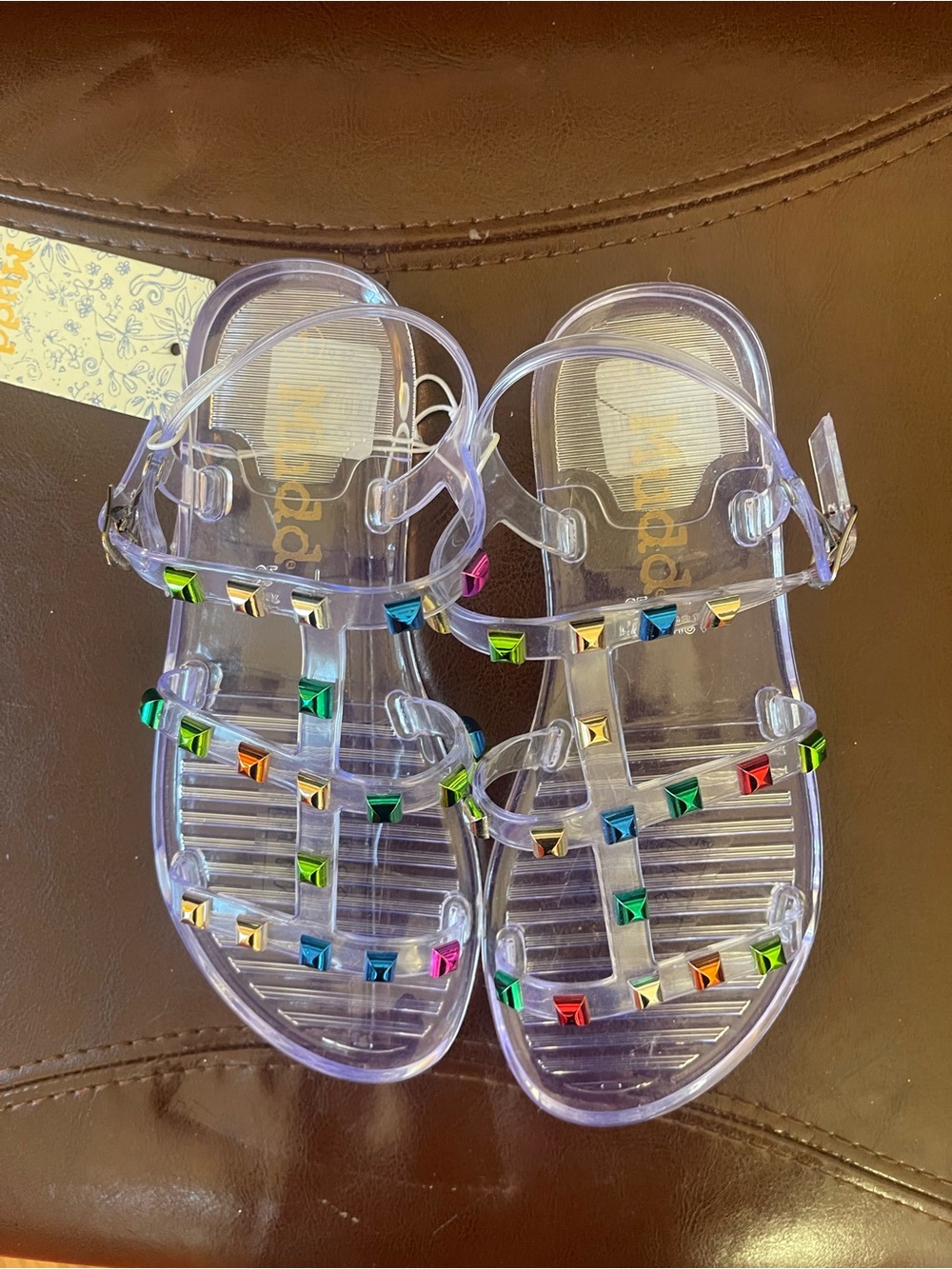 MUDD Clear Jelly Sandals with Multicolor Studs
